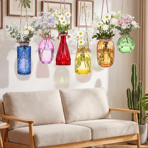 6 Pcs Stained Glass Hanging Propagation Vases, Saturation - color: High Saturation Colorful Series