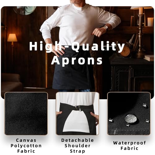 Waist Apron for Men Server Bistro Half 4251BY - color: Black, size: 3 Pack