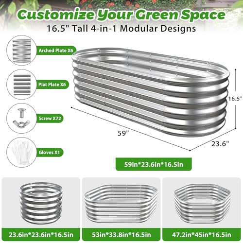 17" Tall Oval-Shaped / Elliptic Metal Raised Garden Bed Outdoor Silver - color: Silver, size: 60X24X16.5 Inches