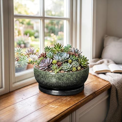 Bonsai Tree Pots, 8 Inch Ceramic Succulent Planter, Speckle Green - color: Speckle Green, size: 8 Inch