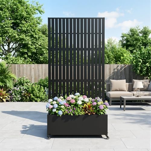 Pia Ricco Planter Box with Trellis, Privacy Planter for Climbing Plants - color: Black-parallel Lines, size: Medium