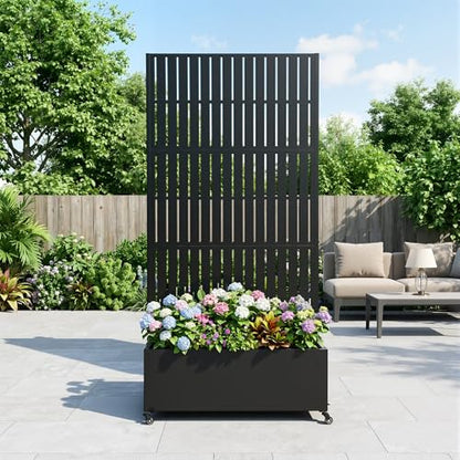 Pia Ricco Planter Box with Trellis, Privacy Planter for Climbing Plants - color: Black-parallel Lines, size: Medium