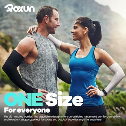ROXUN Arm Sleeves with Thumb Hole, Cooling UV Sun Protection for Men/Women - color: 2 Pairs - Black+white