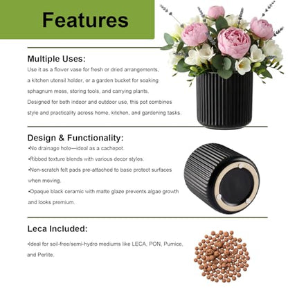 Ceramic Orchid Pot, Clear Nursery Pot & self Watering,5 inch,Black - color: Black, size: 5 inch
