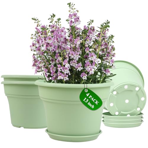 Pottiffe Plant-Pots-Planters-Indoor-Outdoor, 13 inch 4 Pack Green - color: Green, size: 13 inch-4Pack