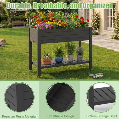EFU 2PCS Raised Garden Beds Outdoor, with Wheels & Extra Storage Shelf