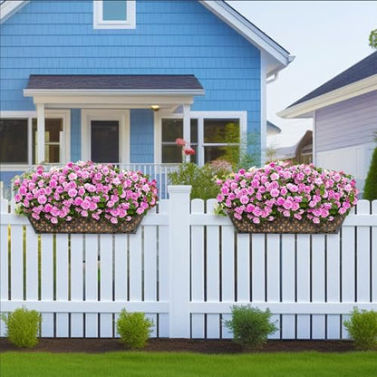 hehimhis Window Planter Box with Adjustable Bracket and Coco Liner for Porch, 24 Inch 4 Pack Balcony Planters Railing Hanging,Fence, Patio Hanging Planters for Garden Outdoor - size: 24 inch 4 pcs