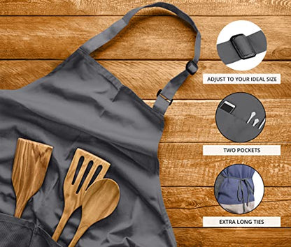 Utopia Kitchen Bib Aprons 2 Pack Adjustable With 2 Pockets - color: Grey
