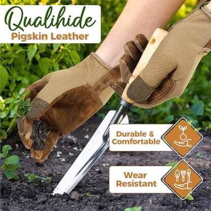 HANDLANDY Gardening Gloves for Women, Leather Garden Glove, Gardener Gift - color: Brown, size: Large (Pack of 1)
