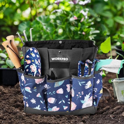 WORKPRO Garden Tool Bag, 9-Pocket Heavy Duty Oxford Tote Bag - color: Blue Insects