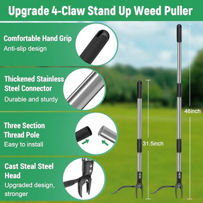 GOXAWEE Stand Up Weed Puller Tool with 46″ Long Handle, Manual Weeder Tool - color: Silver Weed Puller Tool