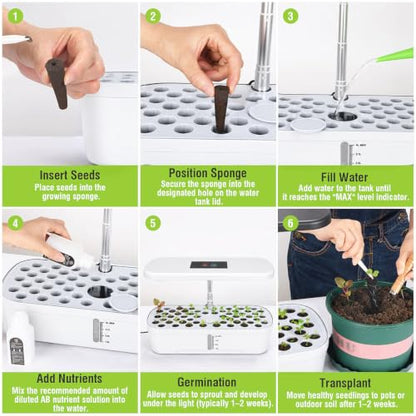 52 Pods Hydroponics Growing System Indoor Herb Garden with Auto Timer White - color: White