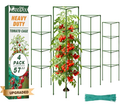 ZeeDix 4 Pack Heavy Duty Tomato Cages for Garden 57 Inch - size: 57"-4 Pack