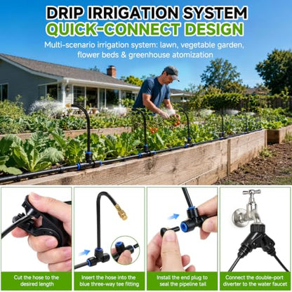 120FT Garden Watering System w/26 Nozzles,360° Bendable Drip Irrigation Kit