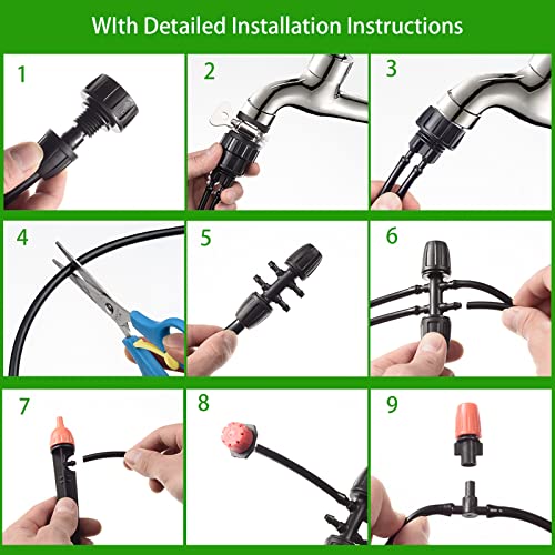 280 Pcs Drip Irrigation Kit, 147FT Garden Watering System 1/2 1/4 in Distribution Tubing Hose Automatic Patio Misting System Micro Automatic Drip Irrigation for Plant Garden Greenhouse Patio Lawn