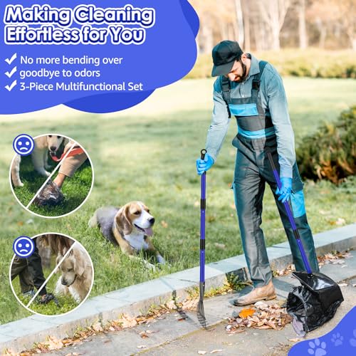 SlowTon Dog Pooper Scooper, 37.4" Long Handle Poop Scoop for Large Dogs - color: Blue, size: X-Large 6L Bin+20 Waste Bag