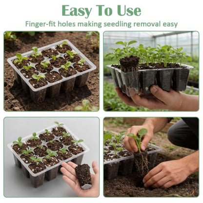 RooTrimmer 60 Pack Reusable 12-Cell Clear Seed Starter Trays - Extra Large Drainage Holes, Easy to Repotted, Clear Transparent Tray for Root Observation, Seed Starting, Fits Standard 1020 Trays - color: Clear, size: 12 Cells-60P