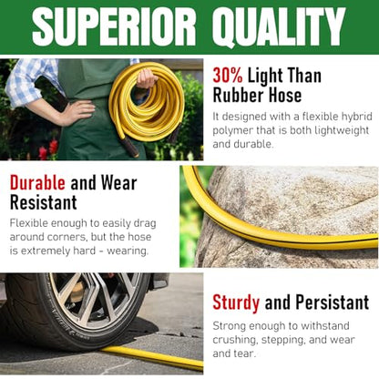 Heavy Duty Garden Hose 75ft, NON-EXPANDABLE Flexible Water Hose, Kink Resistant Lightweight Hybrid Hose, Leakproof Hose Male to Female Fittings - color: Black+Yellow, size: 75ft