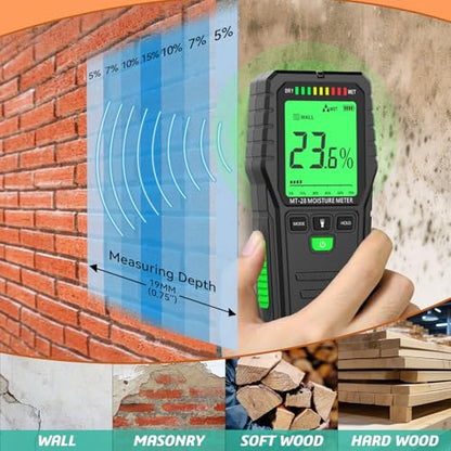 Pinless Moisture Meter for Wood Digital Wall Moisture Detector - color: Green