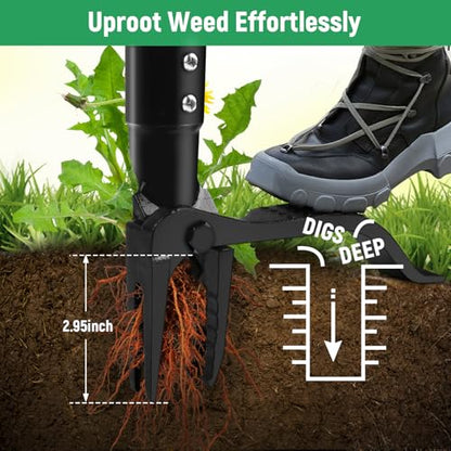 GOXAWEE Stand Up Weed Puller Tool with 46″ Long Handle, Manual Weeder Tool