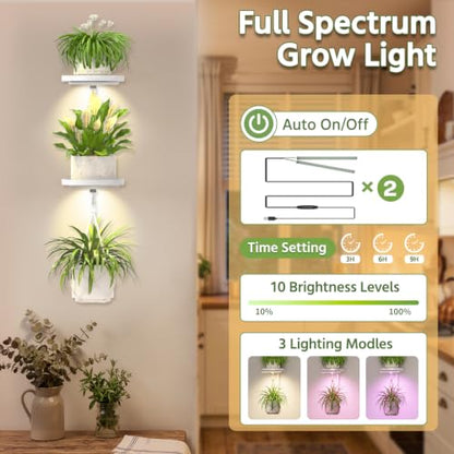 LASZOLA Plant Hanger Holder Shelf Wall Indoor with Lights, 2 Pcs White - color: Pure White, size: 2