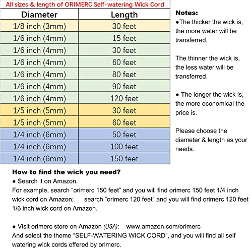 ORIMERC 30 feet 1/5 inch Self Watering Capillary Wicking Hydroponic Wick Cord Vacation Plant Sitter DIY Self-Watering Planter Pot Automatic Water System Device Potted Violet Auto Seedling Waterer Rope - size: 30 feet (1/5 inch)