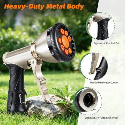 ARXIVE 9-Pattern Brass Hose Nozzle, High Pressure Leakproof Water Sprayer