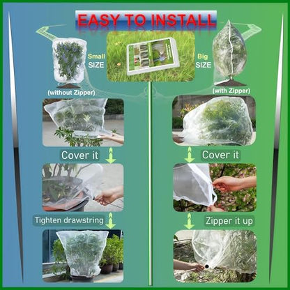 Fruit Tree Netting with Drawstring- 4 Pack 5.3x6 FT- Easy Install Plant Protection Cover, Reusable Garden Mesh Bag for Blueberry Bushes/Tomato - Block Birds/Insect/Squirrels - size: 5.3x6 FT