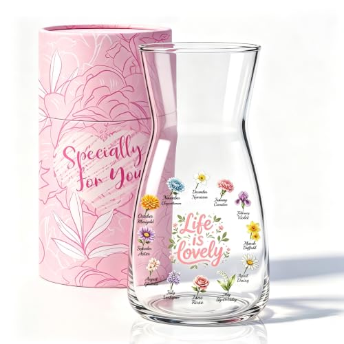 Birthday Gifts for Women Best Friends Flower Glass Vase Home Room Decor - color: Life is Lovely
