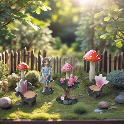 3 Pcs Miniature Garden Furniture Miniature Table and Chairs Set Fairy Garden Accessories Outdoor Mini Resin Furniture Kit Micro Landscape Decor Tea Set for Fairies and Garden Gnomes DIY Craft Gift