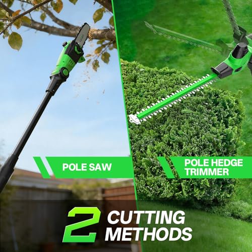 SOYUS 2-in-1 8-Inch Pole Saw & 18-Inch Pole Hedge Trimmer 2x 3.0Ah Battery - color: Clover Green