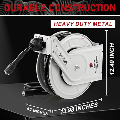 Tool Daily Retractable Pressure Washer Hose Reel, 1/4” x 60 FT