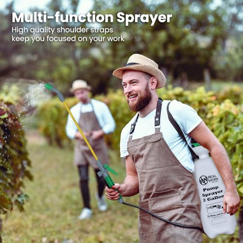 REALWORK 2-Gallon Handheld Tank Sprayer with Easy-Carry Shoulder Strap for Lawn, Garden, Yard, in Translucent White - size: 2 gallon