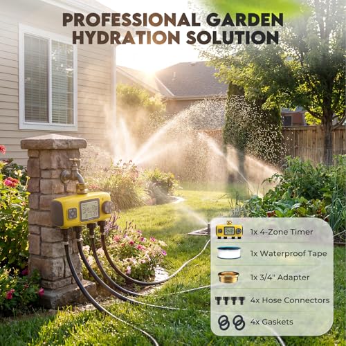 4 Zone Water Timer for Garden Hose, 4 Outlets Sprinkler Timer Kit
