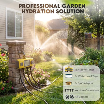 4 Zone Water Timer for Garden Hose, 4 Outlets Sprinkler Timer Kit