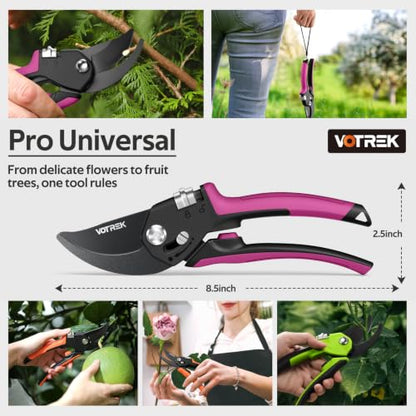 Garden Shears, Patented Stepless Handle Opening for All Hand Sizes - color: Pink