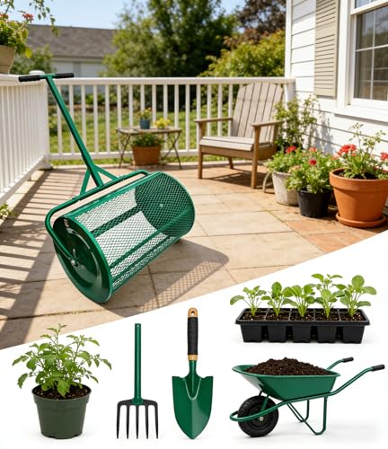24 Inch Lawn Compost Spreader Roller with 2.66 Cu.Ft Steel Mesh Drum