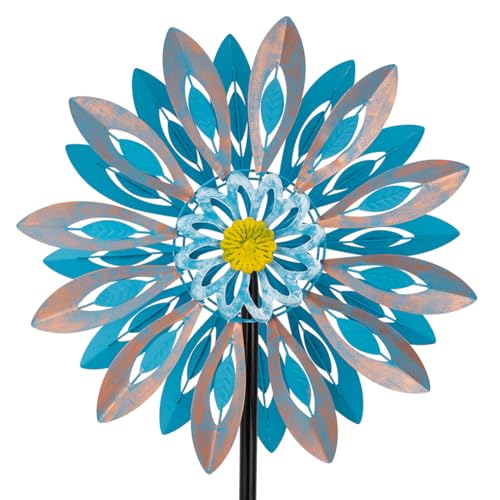 Viveta Wind Spinners,Large Outdoor Wind Sculpture, Metal Windmill - color: H-blue
