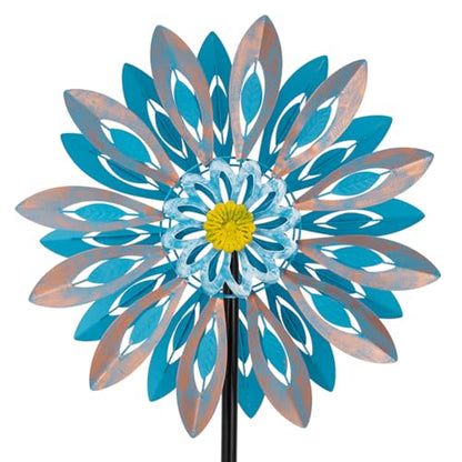 Viveta Wind Spinners,Large Outdoor Wind Sculpture, Metal Windmill - color: H-blue