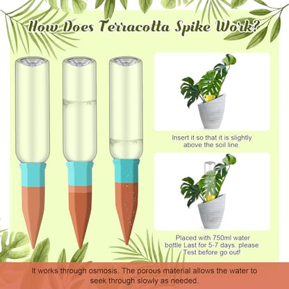 SiliFine 6 Sets Terracotta Watering Spikes,Clear and Mixed Color - color: Clear and Mixed Color