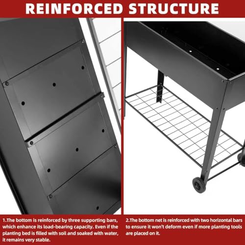 32" Rolling Raised Garden Bed with Wheels, Metal Elevated Planter Box