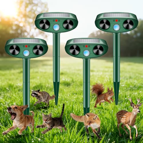2026 New Solar Ultrasonic Animal Repeller IP65 Waterproof, Motion Activated Flashing Light Outdoor Deterrent, Repel Deer Cat Rodent Squirrel Raccoon Opossum Skunk for Yard Farm