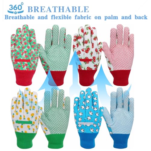 Gardening Gloves for Kids,Toddler,Children,Gift,Cute Pattern,Age3-8 - color: 4 Pairs Per Pack, size: Medium