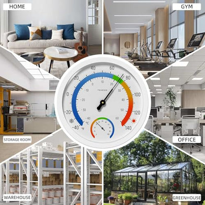 TIMESS 10-Inch Indoor Outdoor Thermometer Hygrometer, Battery-Free, White - color: White