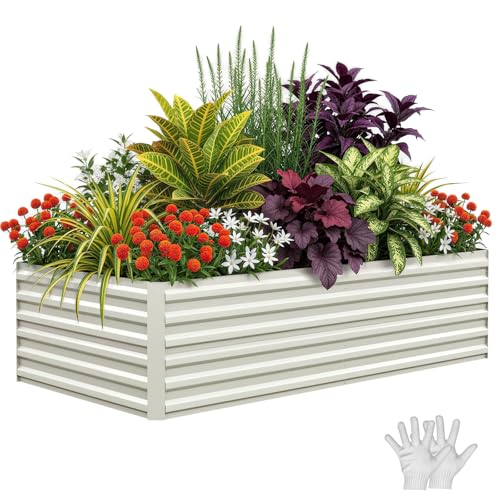 Garvee 8x4x2ft Galvanized Raised Garden Bed Outdoor,Rust-Resistant Raised Garden Beds for Gardening, Easy Assembly Outdoor Garden Box & Planters,Beige - color: Beige-rect., size: 8x4x2ft
