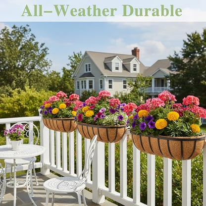 24 Inch Railing Planter Window Box Deck Balcony Rail Planter with Coco Liner Metal Wall-Mounted Coconut Liner Planter Basket English Horse Trough Planters for Outdoor Balcony Porch Fence (2 Pack) - size: 24 Inch