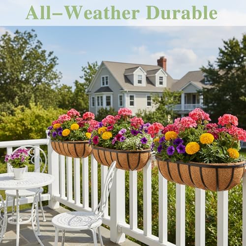 36 Inch Railing Planter Window Box Deck Balcony Rail Planter with Coco Liner Metal Wall-Mounted Coconut Liner Planters Basket Horse Trough Planters for Outdoor Balcony Porch Fence Patio (2 Pack) - size: 36 Inch