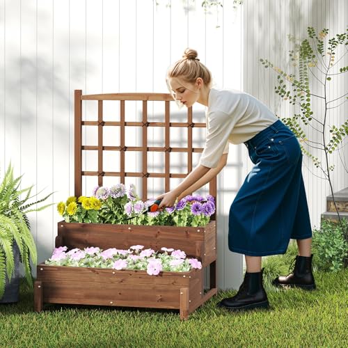 HAPPYGRILL Raised Garden Bed with Trellis & Legs