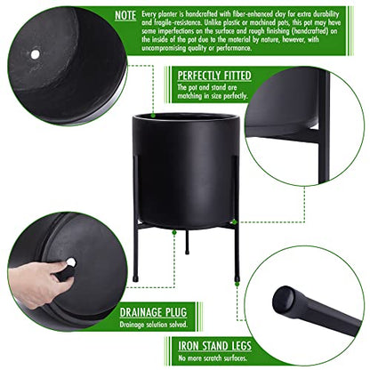 D'vine Dev Cylinder Planter Pot with Metal Stand, Black, 12 in, 96-T-B-3 - color: Black, size: Large 12 Inch