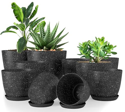Plant Pots Indoor with Drainage 10 Pack Multi-Size Planters Spotty Black - color: Speckled Black, size: Pack of 10